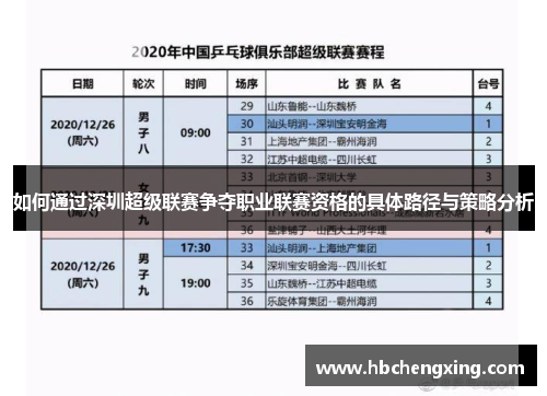 如何通过深圳超级联赛争夺职业联赛资格的具体路径与策略分析